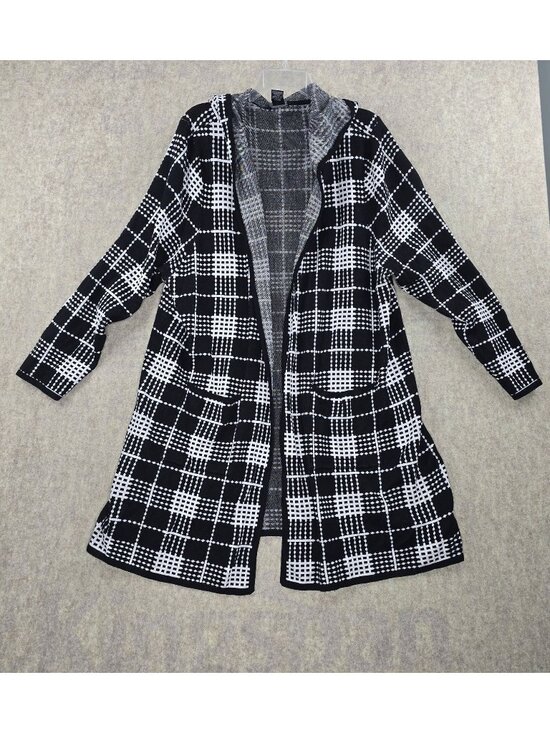 Investments Sweaters - Investments Womens Long Open Cardigan Black & White Plaid Size 3X Rayon Blend